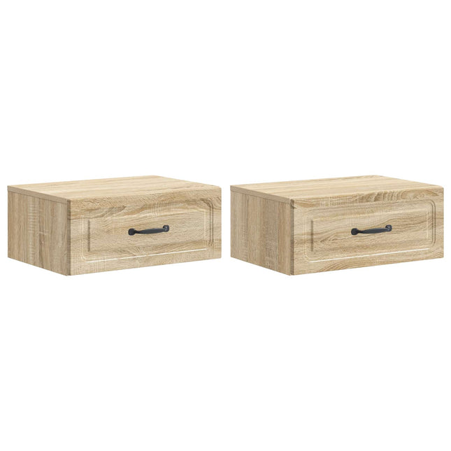 Væghængt Natbord med skuffe 2 pcs Sonoma-eg 49 x 34,5 x 20 cm