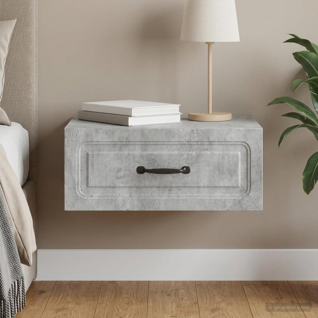 Væghængt Natbord Betongrå 49 x 34,5 x 20 cm Konstrueret træ