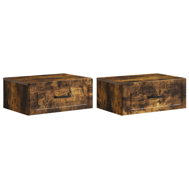 Væghængt Natbord med skuffe 2 pcs Røget eg 49 x 34,5 x 20 cm