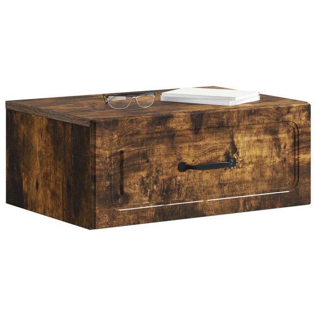Væghængt Natbord med skuffe 2 pcs Røget eg 49 x 34,5 x 20 cm