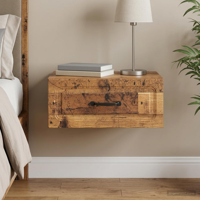 Væghængt Natbord Gammelt træ 49 x 34,5 x 20 cm Konstrueret træ