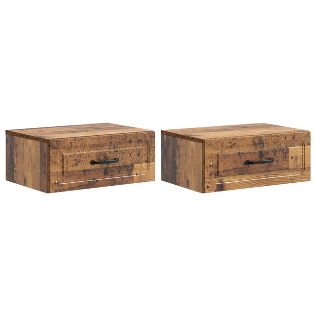 Væghængt Natbord med skuffe 2 pcs Gammelt træ 49 x 34,5 x 20 cm