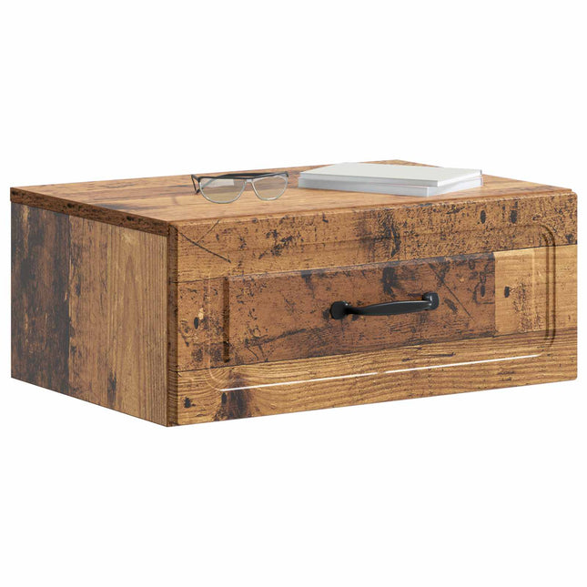 Væghængt Natbord med skuffe 2 pcs Gammelt træ 49 x 34,5 x 20 cm