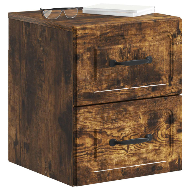 Væghængt Natbord med skuffe 2 pcs Røget eg 34,5 x 33 x 40 cm