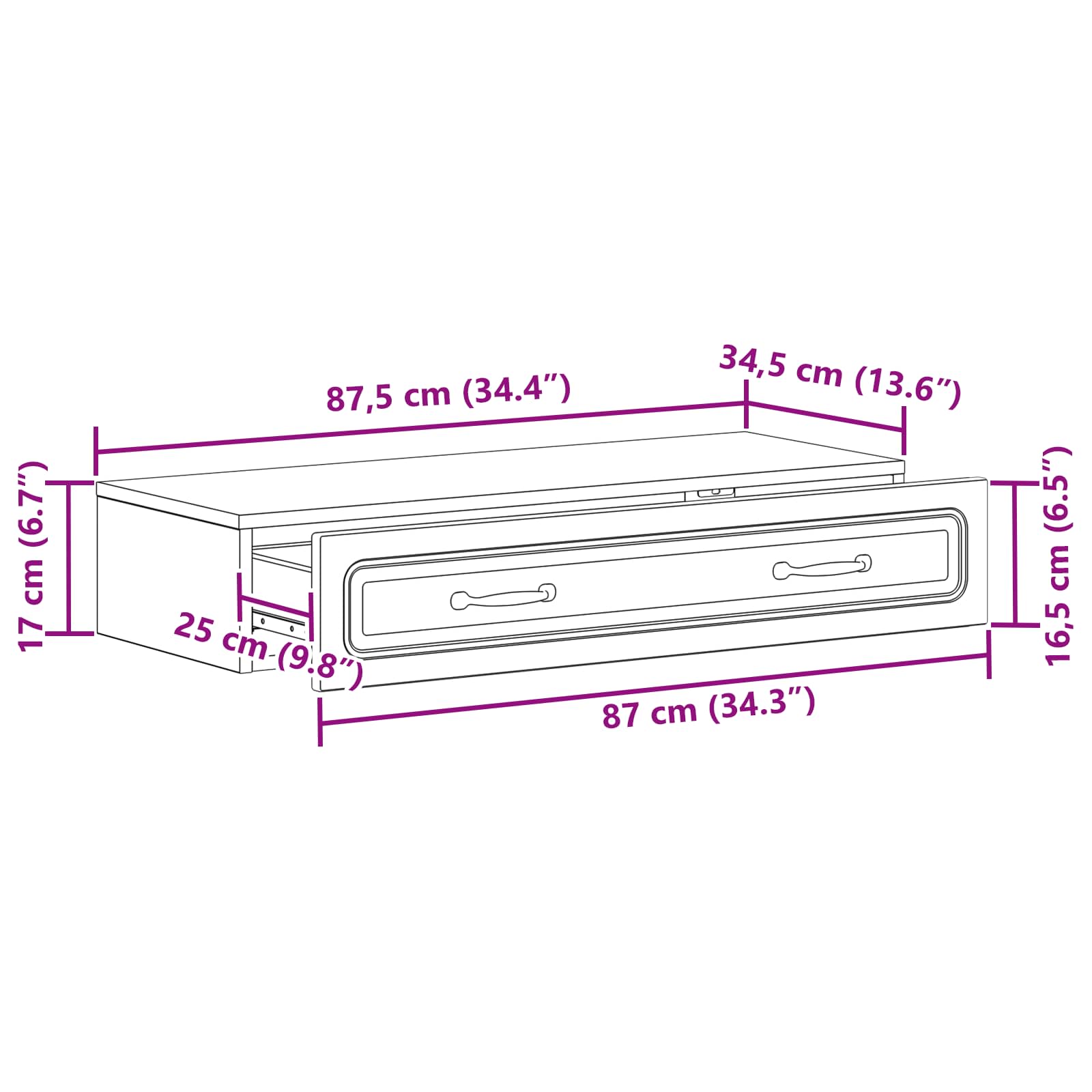 Væghængt Sideskab Sort 87,5 x 34,5 x 17 cm Konstrueret træ