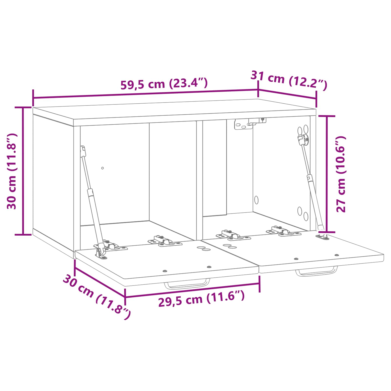 Væghængt TV-skab Vægmonteret Grå sonoma-eg 59,5 x 31 x 30 cm