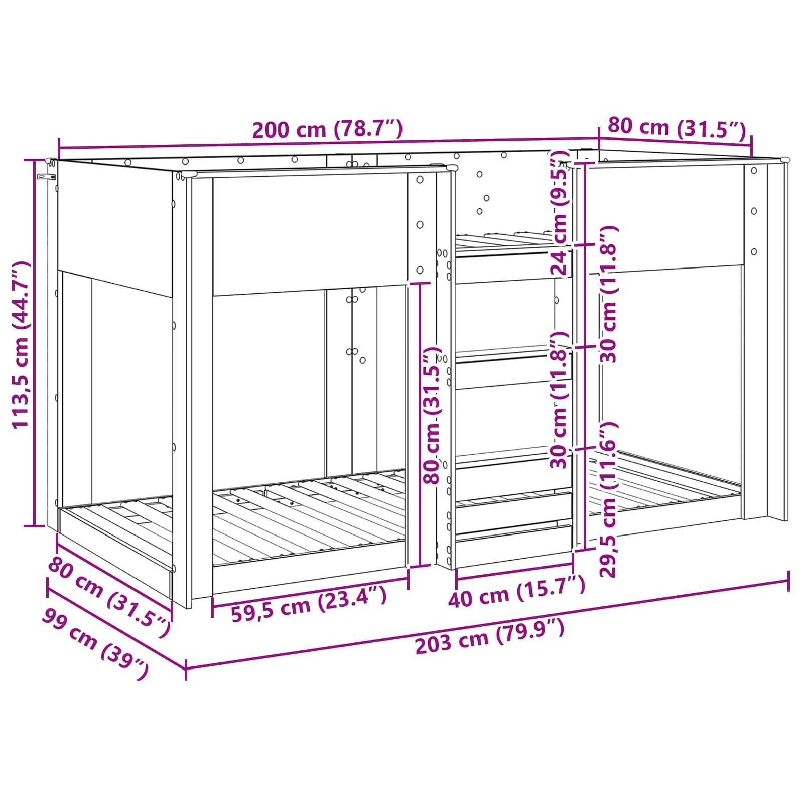 Køjeseng til Børn Grå Sonoma 80 x 200 cm Konstrueret træ