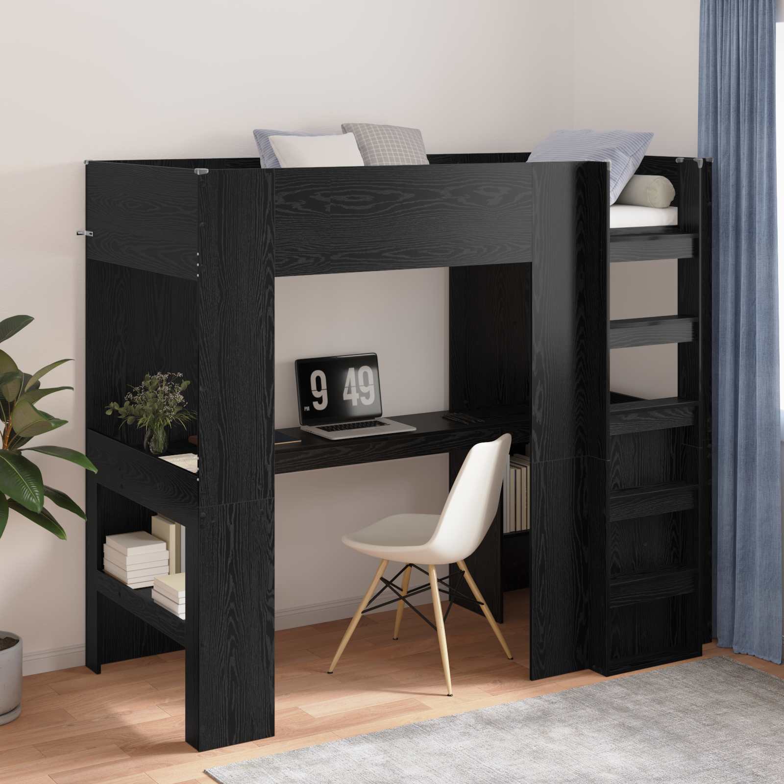Loft Sengestel med Skrivebord Sort eg 80 x 200 cm