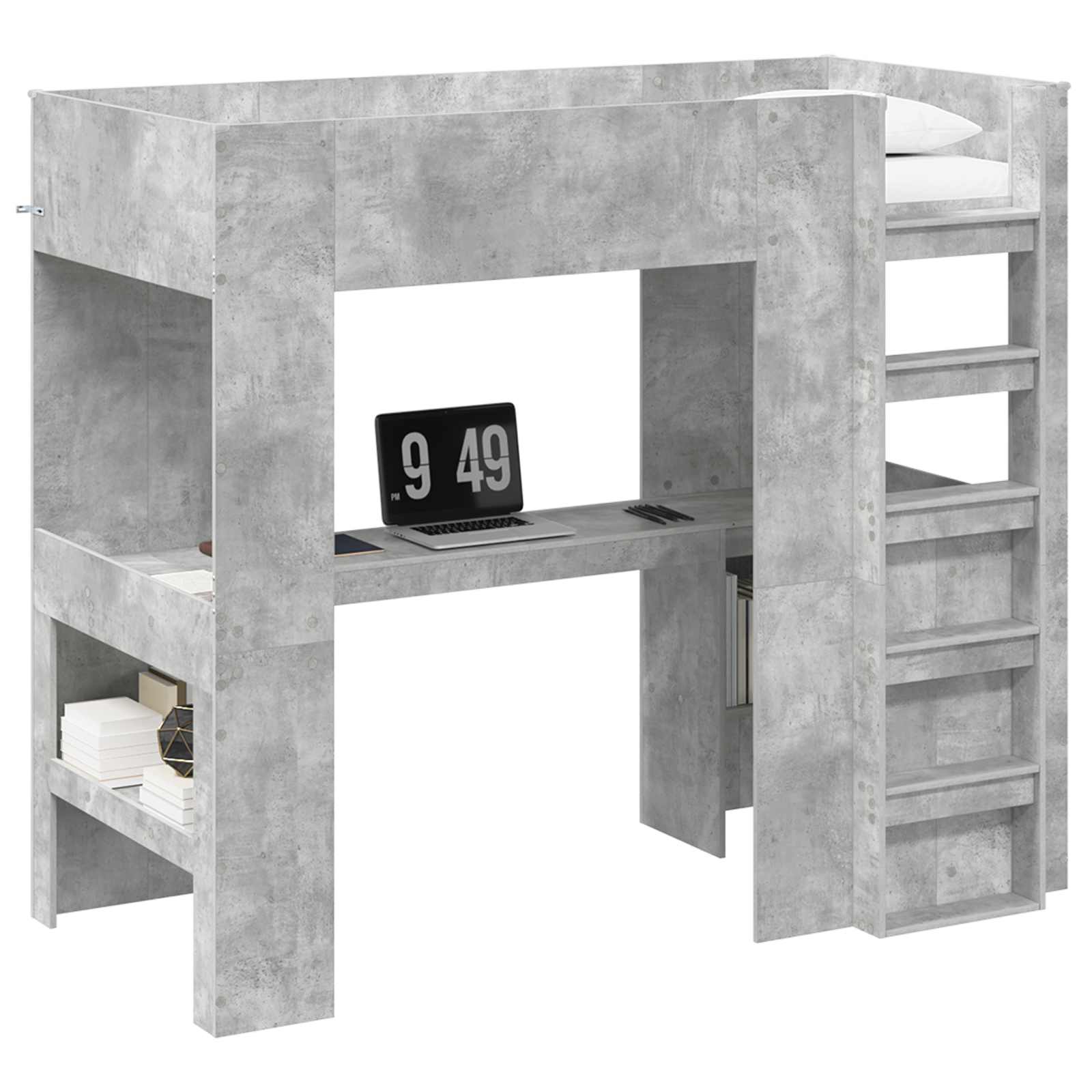Loft Sengestel med Skrivebord Beton Grå 90 x 200 cm
