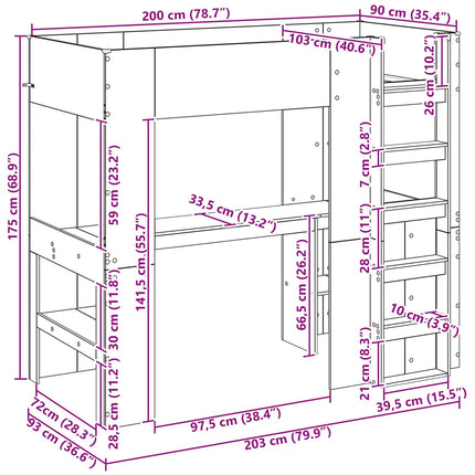 Loft Sengestel med Skrivebord Artisan Egetræ 90 x 200 cm