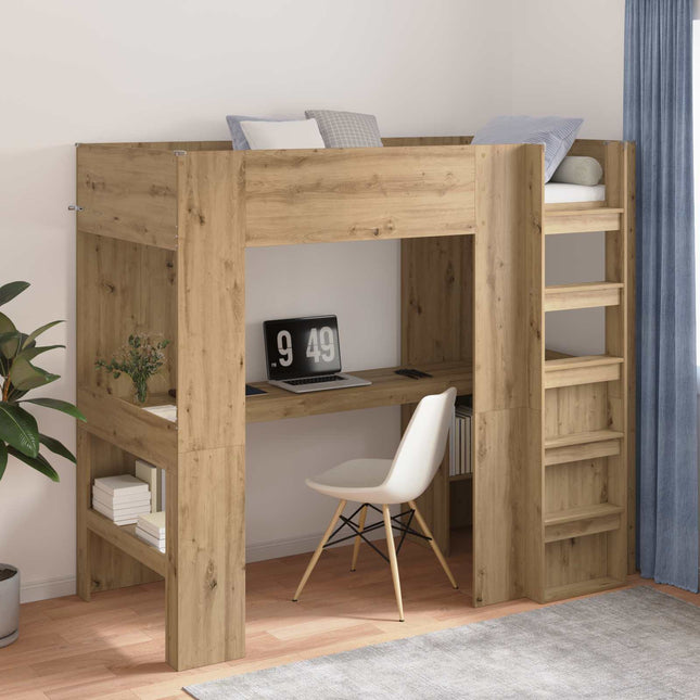 Loft Sengestel med Skrivebord Artisan Egetræ 100 x 200 cm