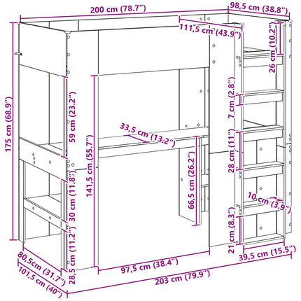 Loft Sengestel med Skrivebord Artisan Egetræ 100 x 200 cm