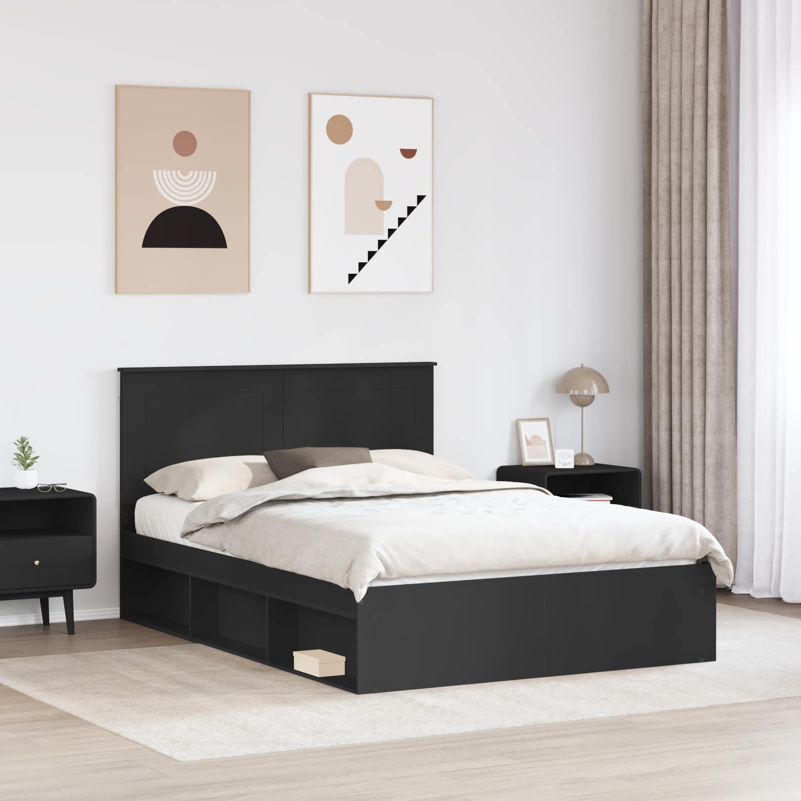 Sengestel med hovedgærde Sort 140 x 200 cm Massiv fyrretræ
