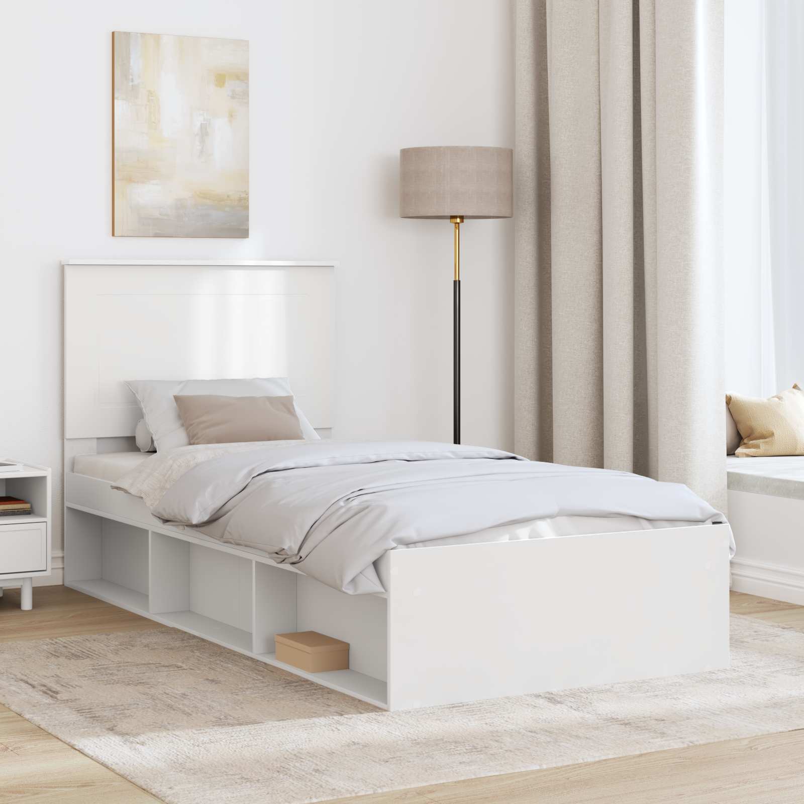Sengestel med hovedgærde Hvid 90 x 190 cm Massiv fyrretræ