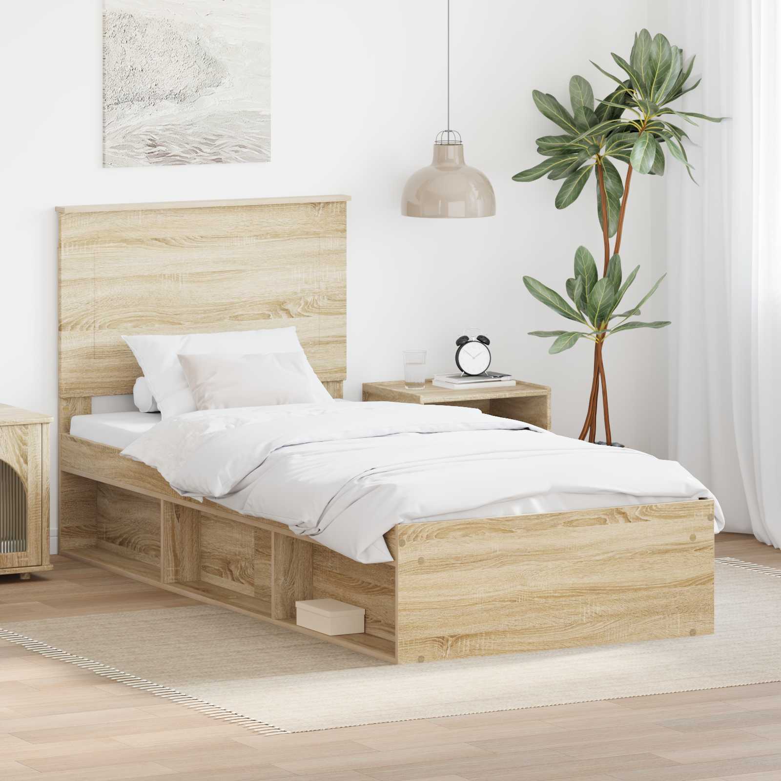 Sengestel med hovedgærde Sonoma eg 90 x 200 cm Massiv fyrretræ