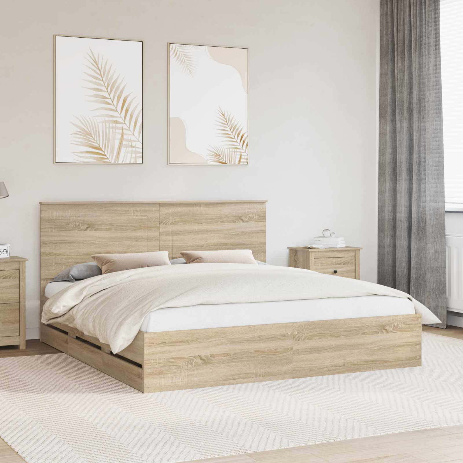 Sengestel med skuffe Sonoma eg 200 x 200 cm Ingeniørtræ