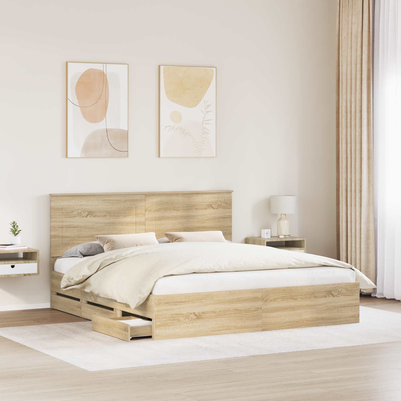 Sengestel med skuffe Sonoma eg 200 x 200 cm Ingeniørtræ