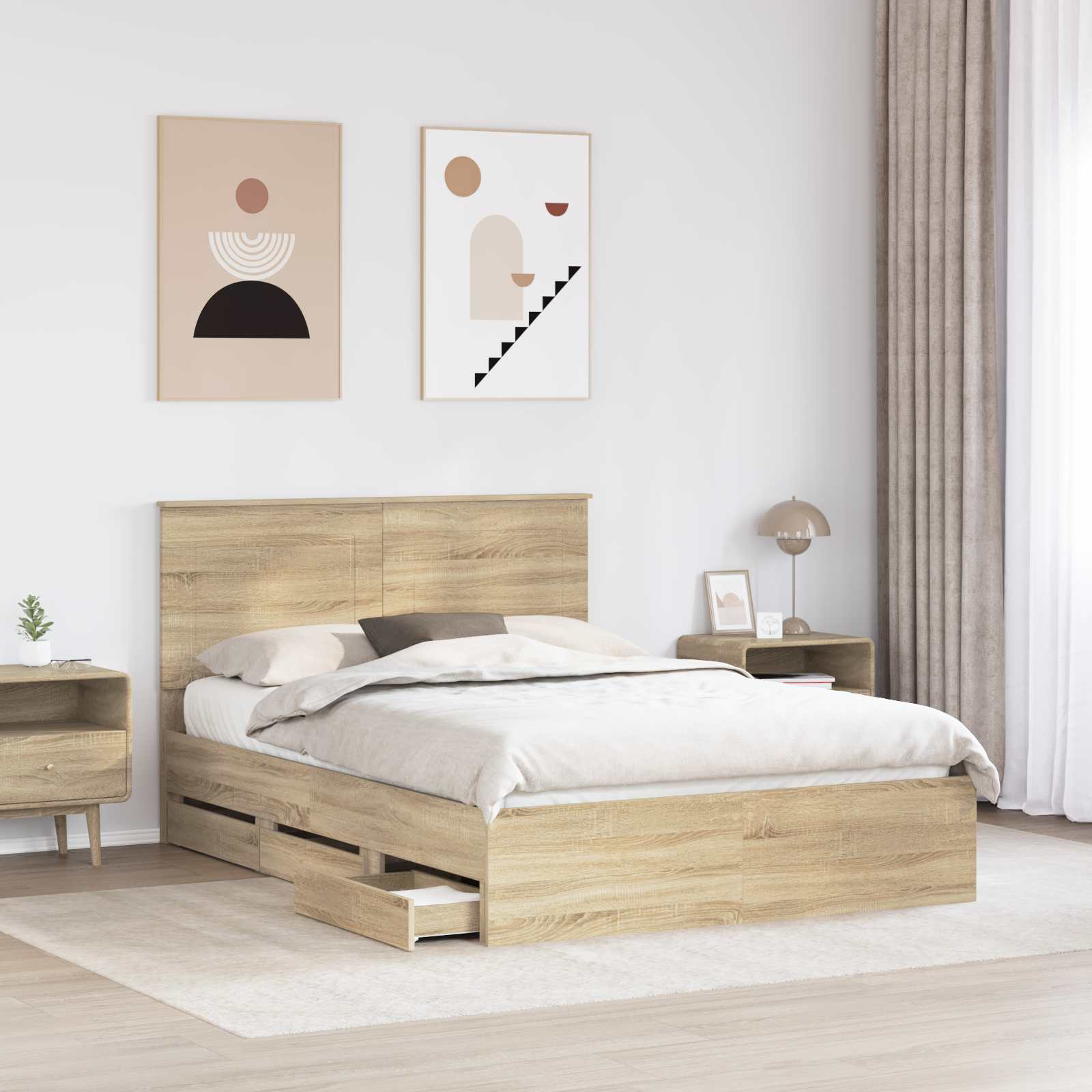 Sengestel med skuffe Sonoma eg 160 x 200 cm Ingeniørtræ
