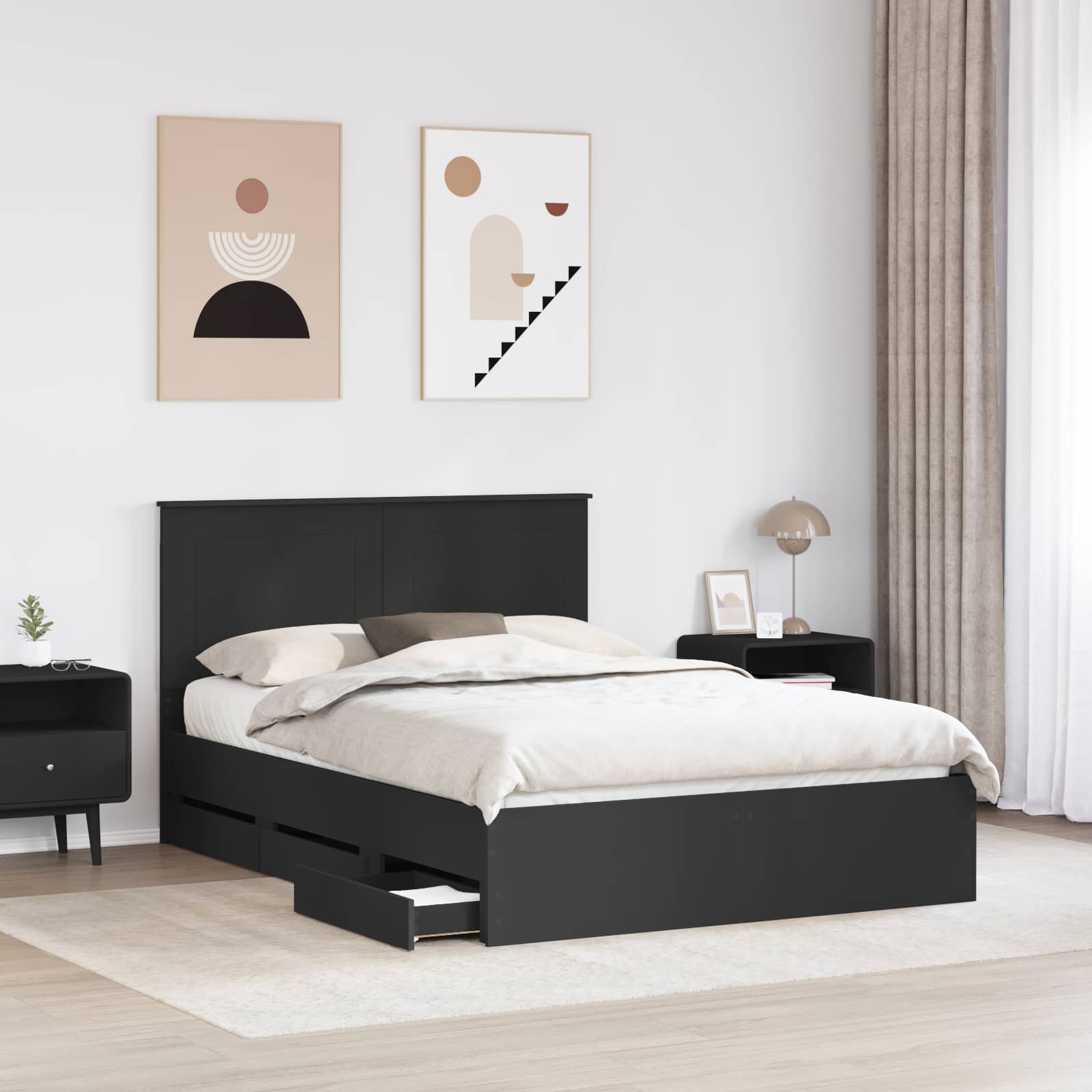 Sengestel med skuffe Sort 140 x 190 cm Ingeniørtræ