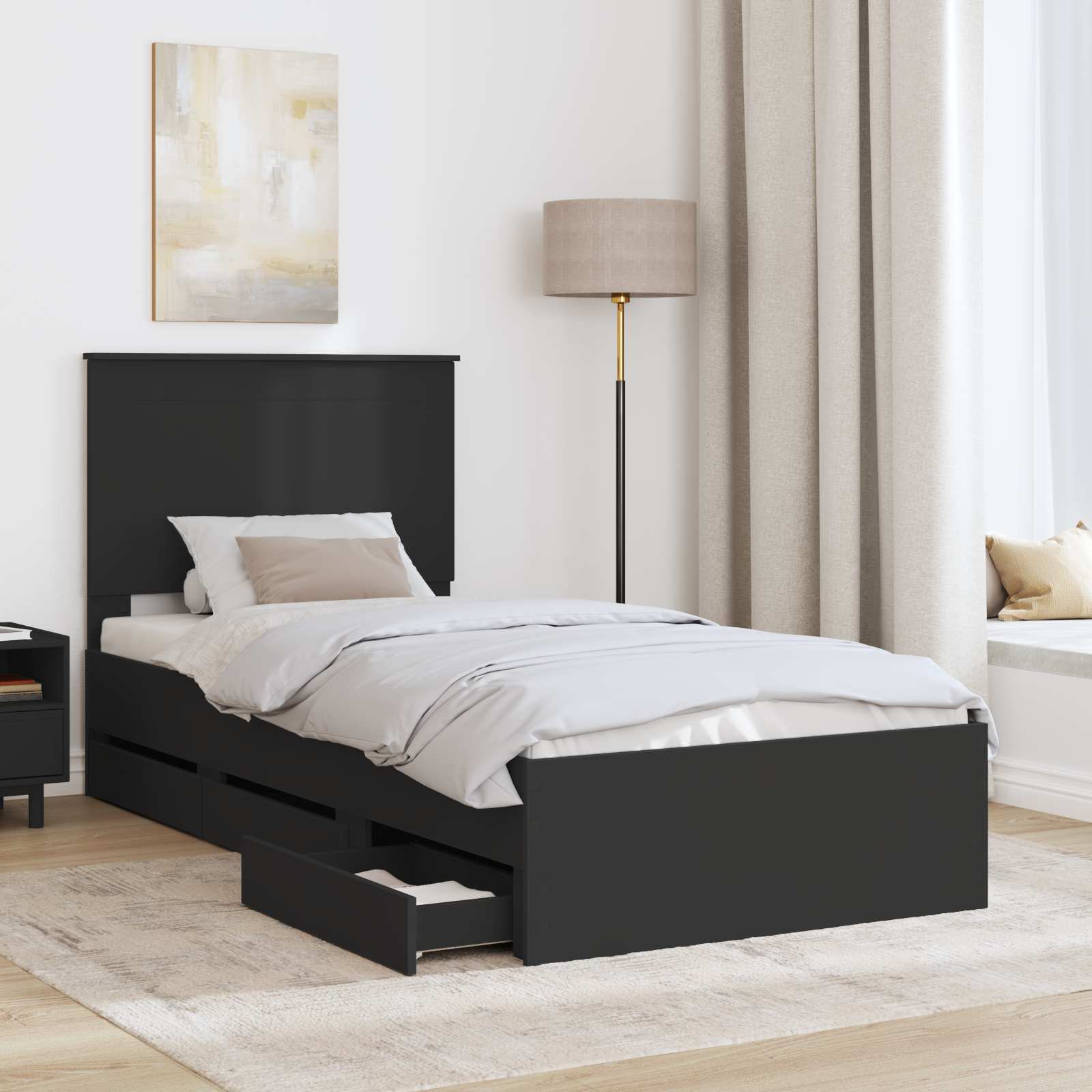 Sengestel med skuffe Sort 90 x 190 cm Ingeniørtræ