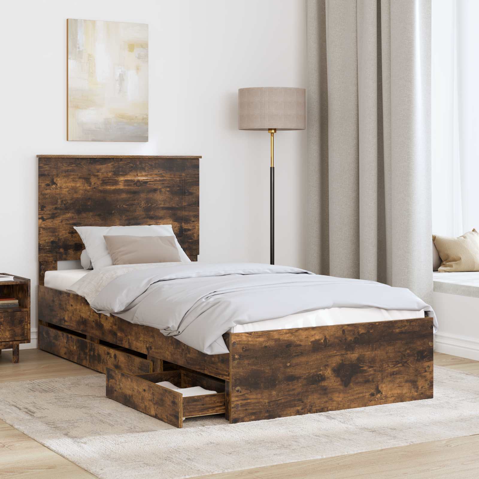 Sengestel med skuffe Røget eg 90 x 190 cm Ingeniørtræ
