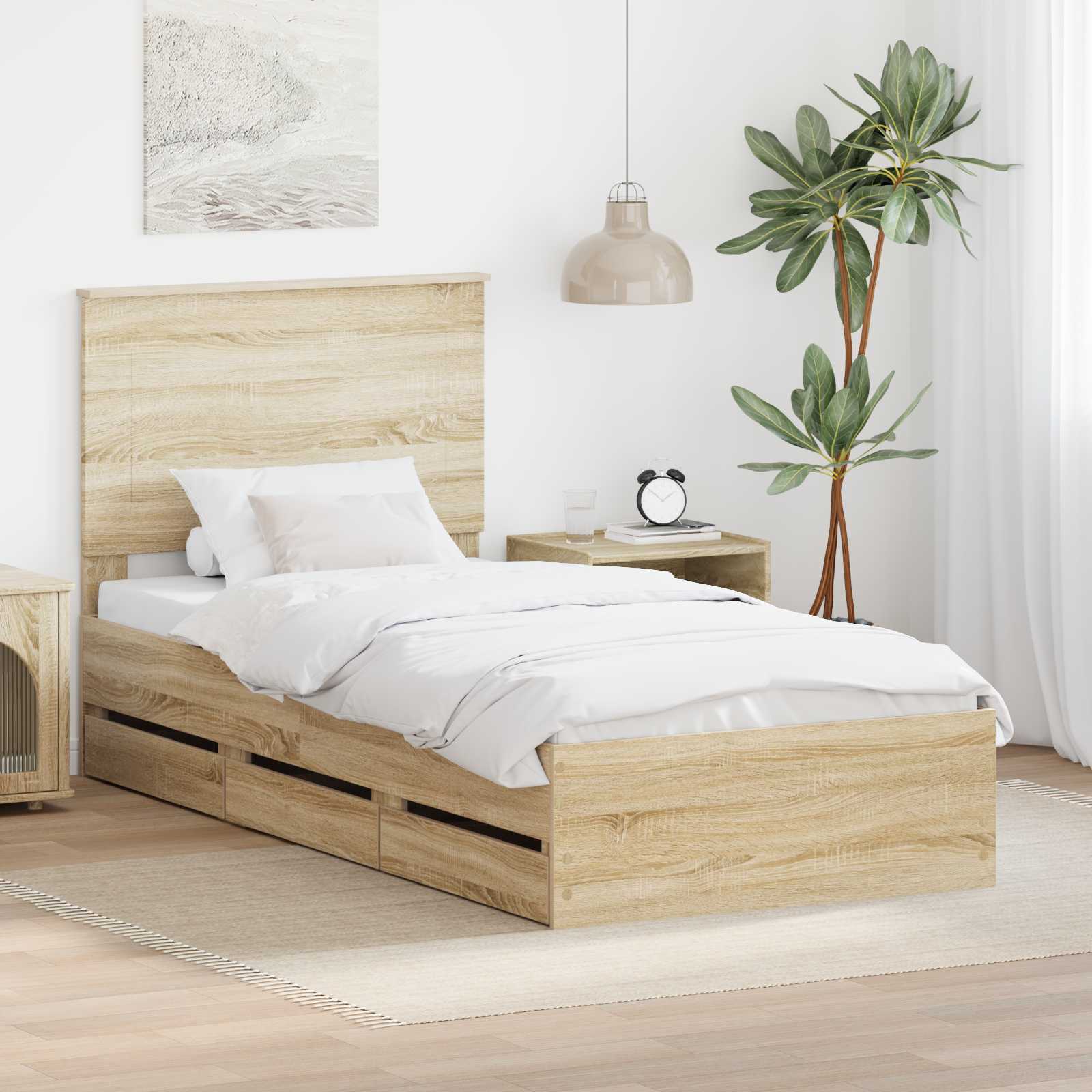 Sengestel med skuffe Sonoma eg 75 x 190 cm Ingeniørtræ