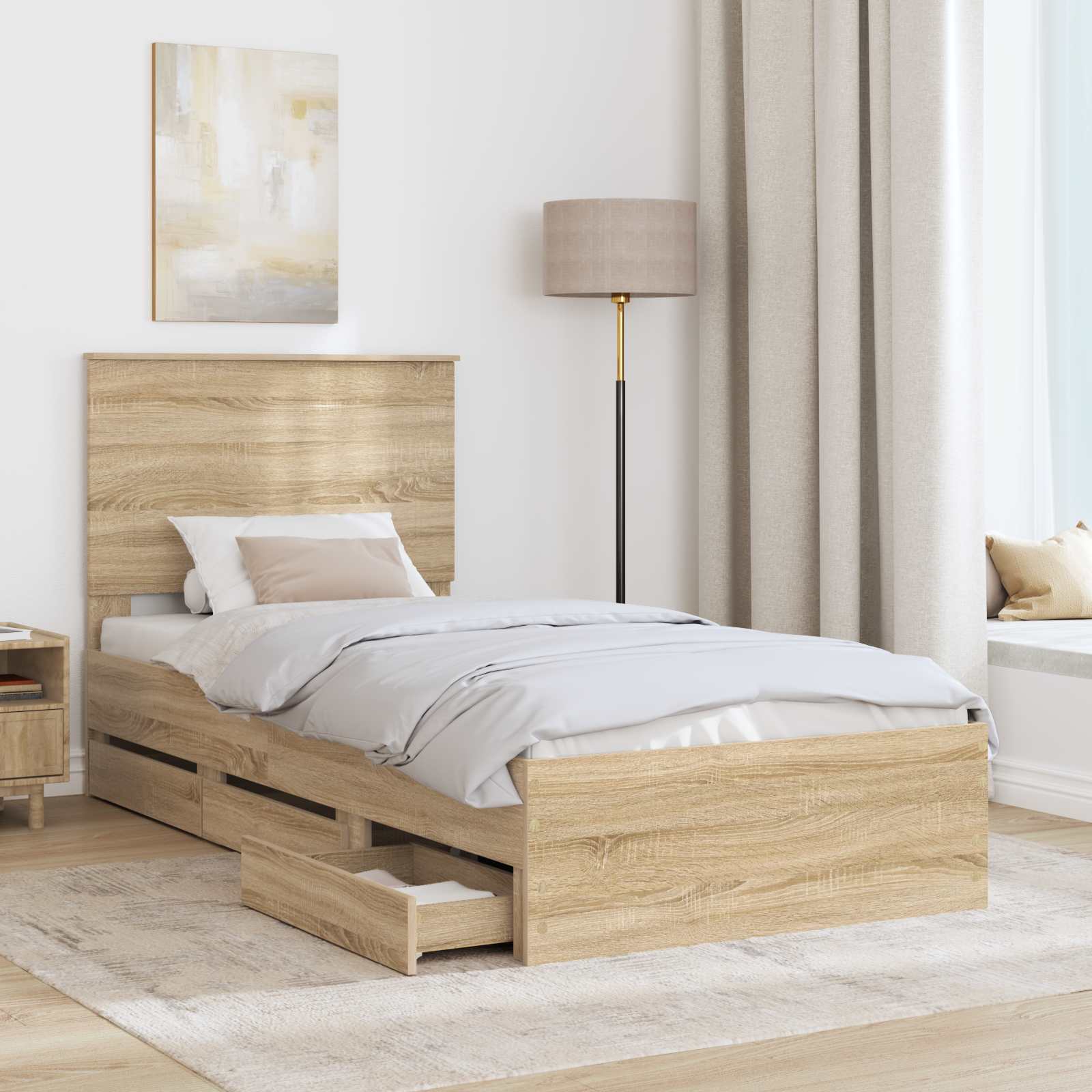 Sengestel med skuffe Sonoma eg 75 x 190 cm Ingeniørtræ