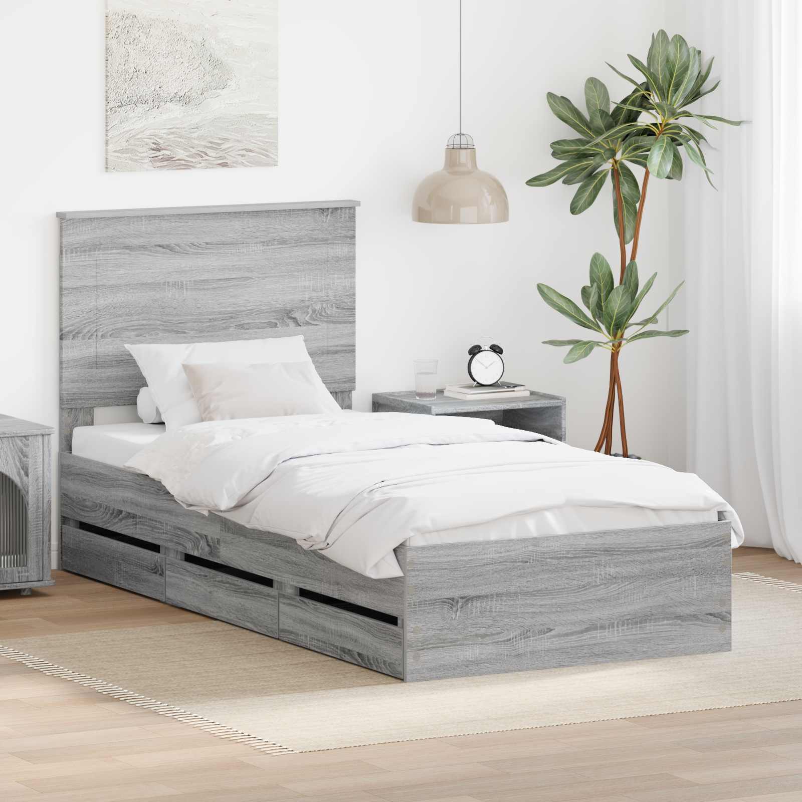 Sengestel med skuffe Grå Sonoma 75 x 190 cm Ingeniørtræ