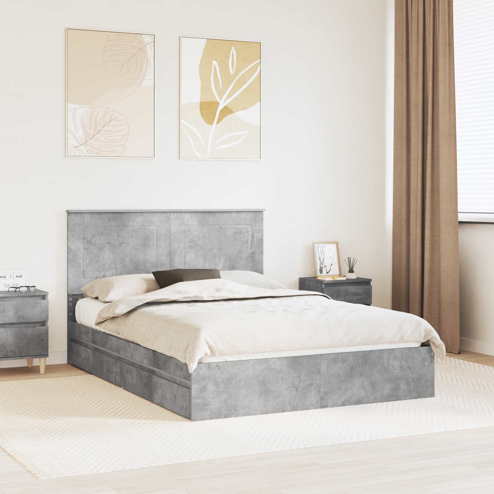 Opbevaringsseng Beton Grå 150 x 200 cm Konstrueret træ