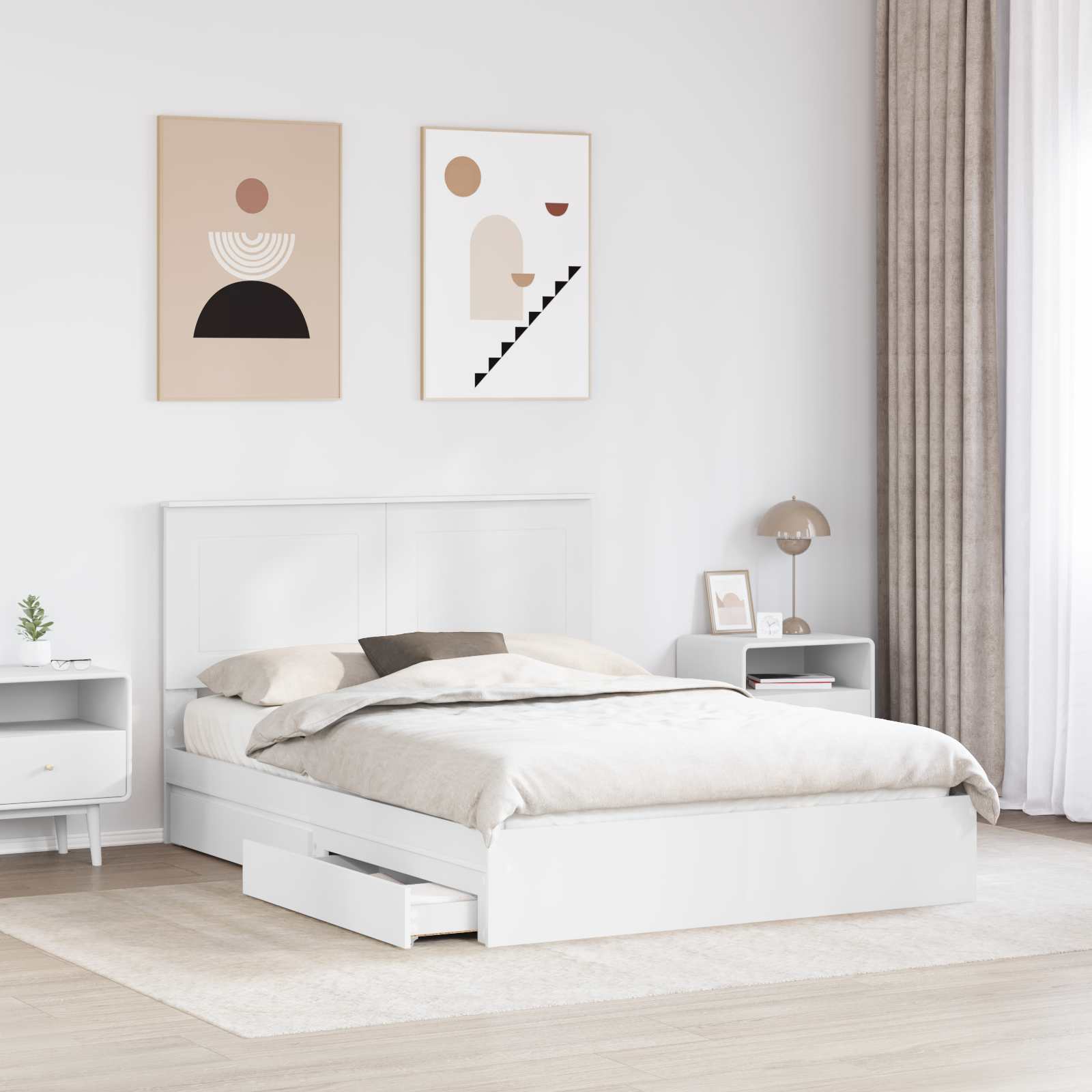 Opbevaringsseng med skuffe Hvid 140 x 190 cm Konstrueret træ