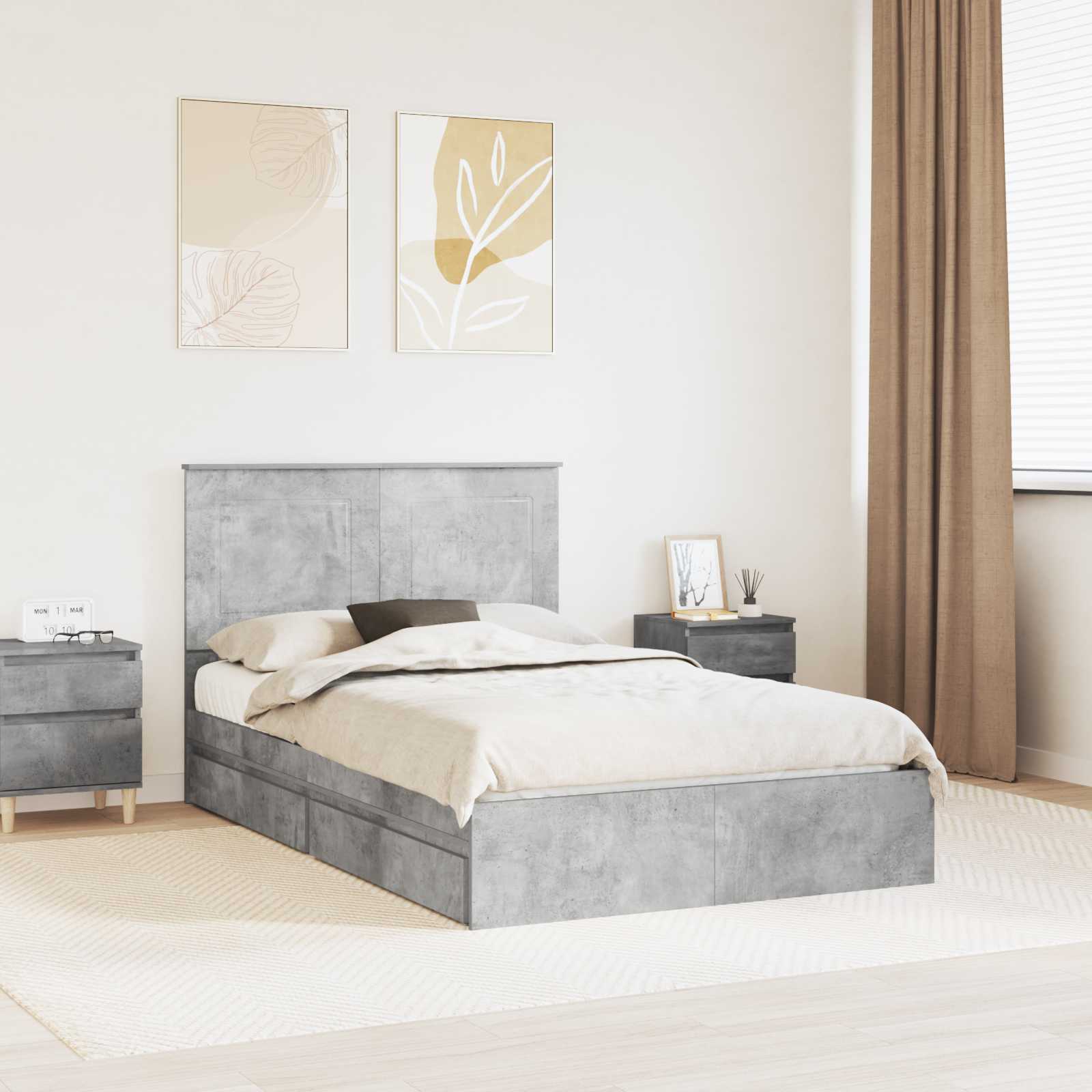 Opbevaringsseng Beton Grå 135 x 190 cm Konstrueret træ