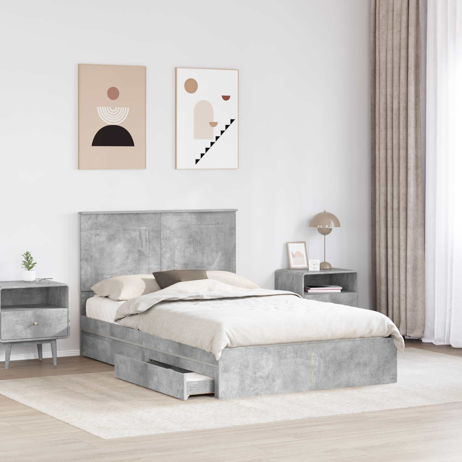 Opbevaringsseng Beton Grå 135 x 190 cm Konstrueret træ