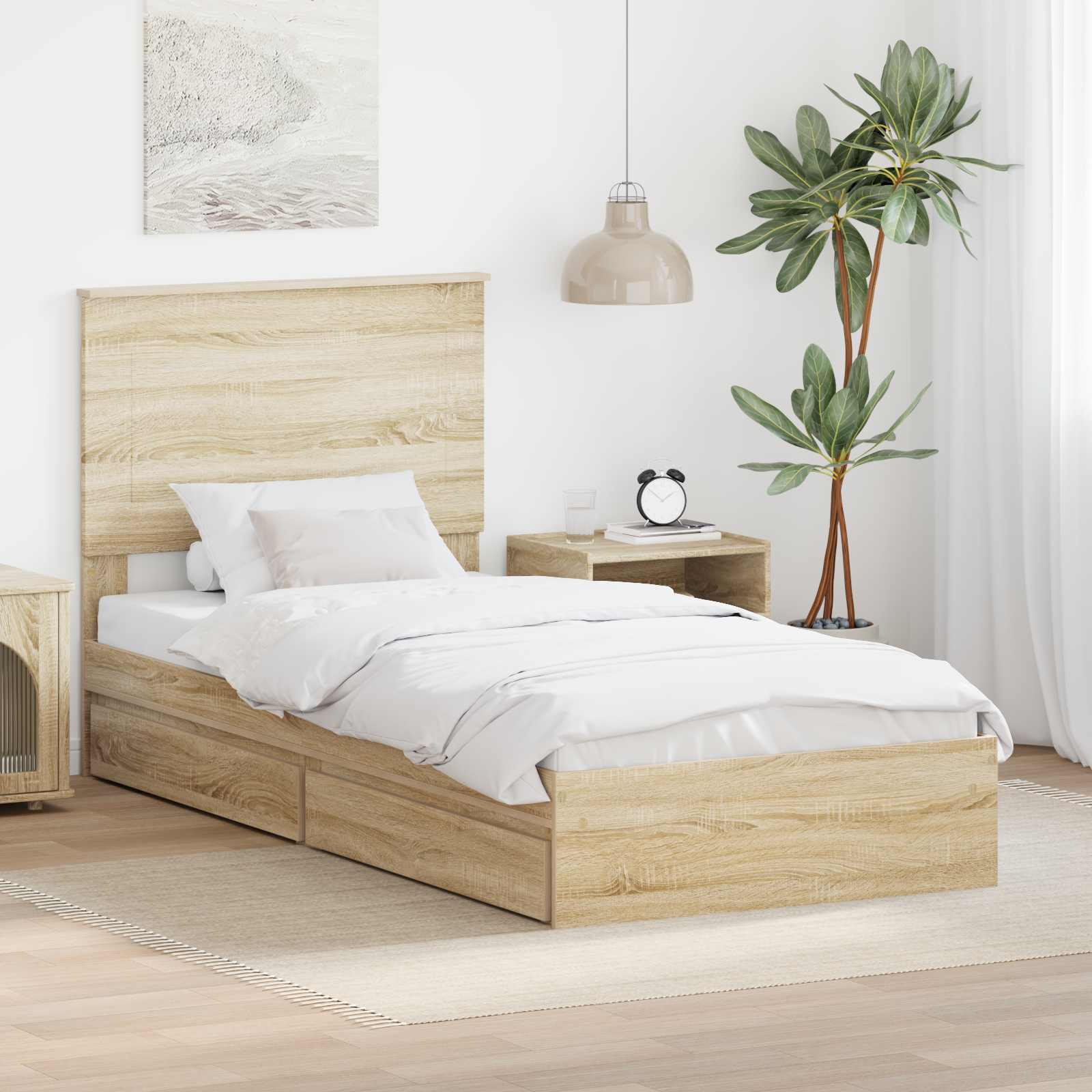 Opbevaringsseng Sonoma eg 90 x 190 cm Konstrueret træ