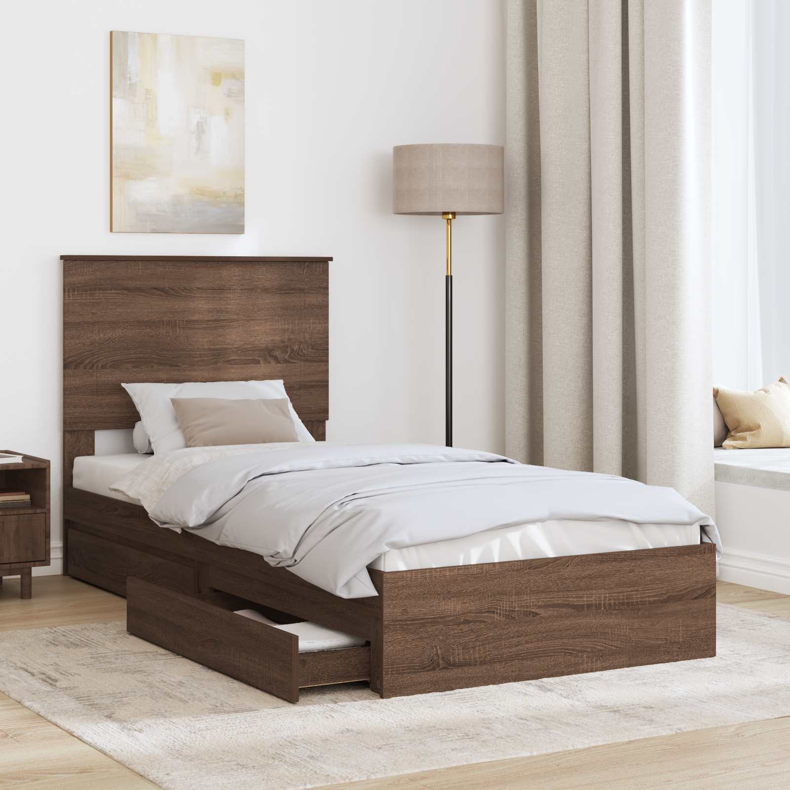 Opbevaringsseng med skuffe Brun eg 75 x 190 cm Konstrueret træ
