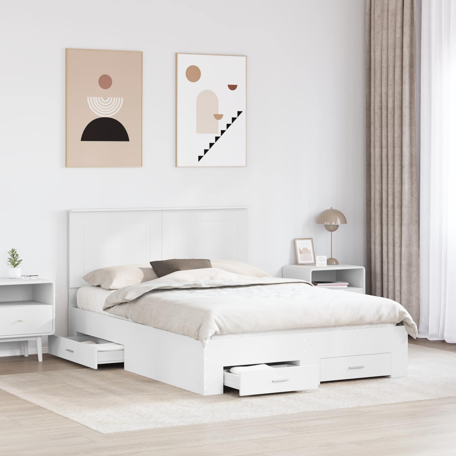 Sengestel med hovedgærde Hvid 160 x 200 cm Konstrueret træ