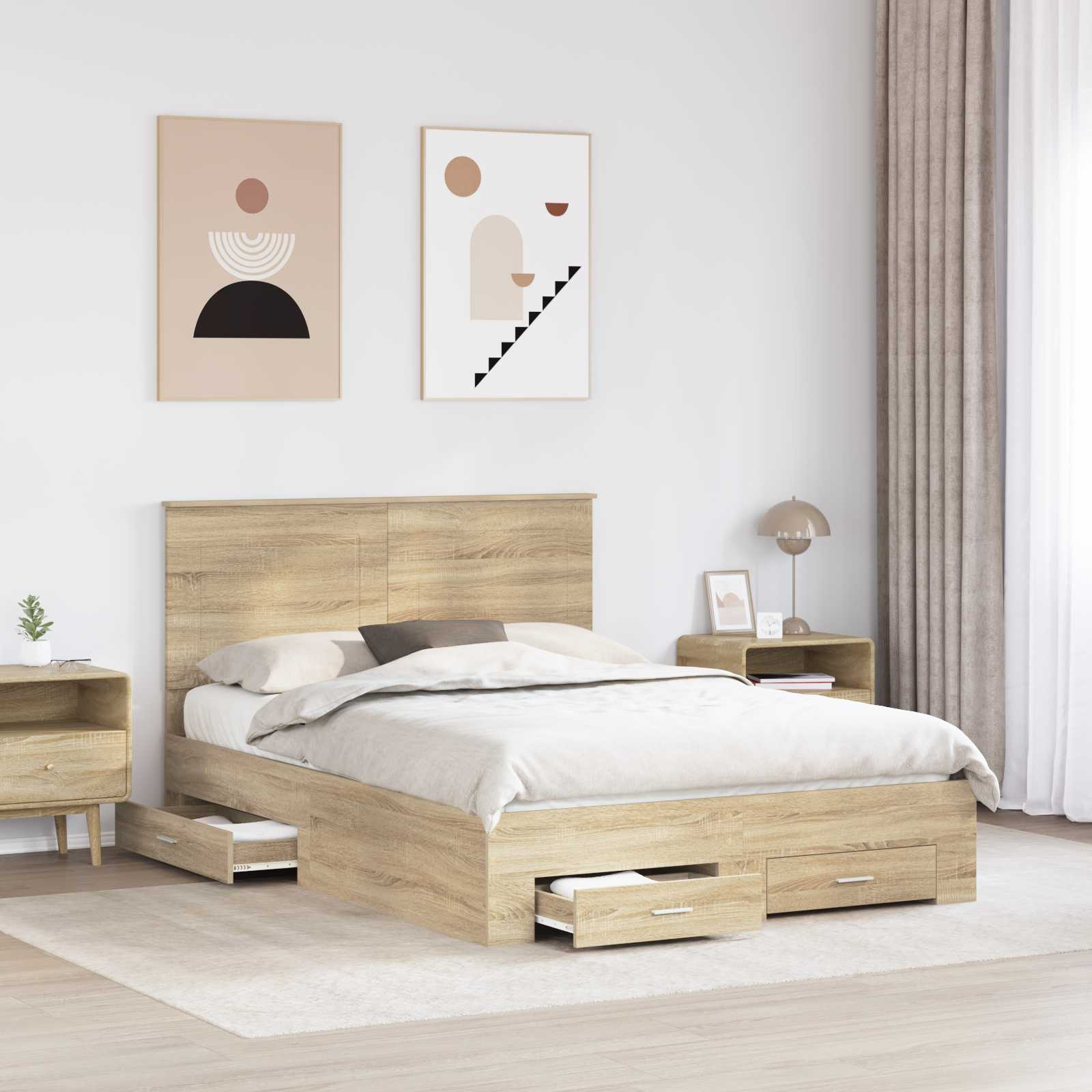Sengestel med hovedgærde Sonoma eg 150 x 200 cm Konstrueret træ