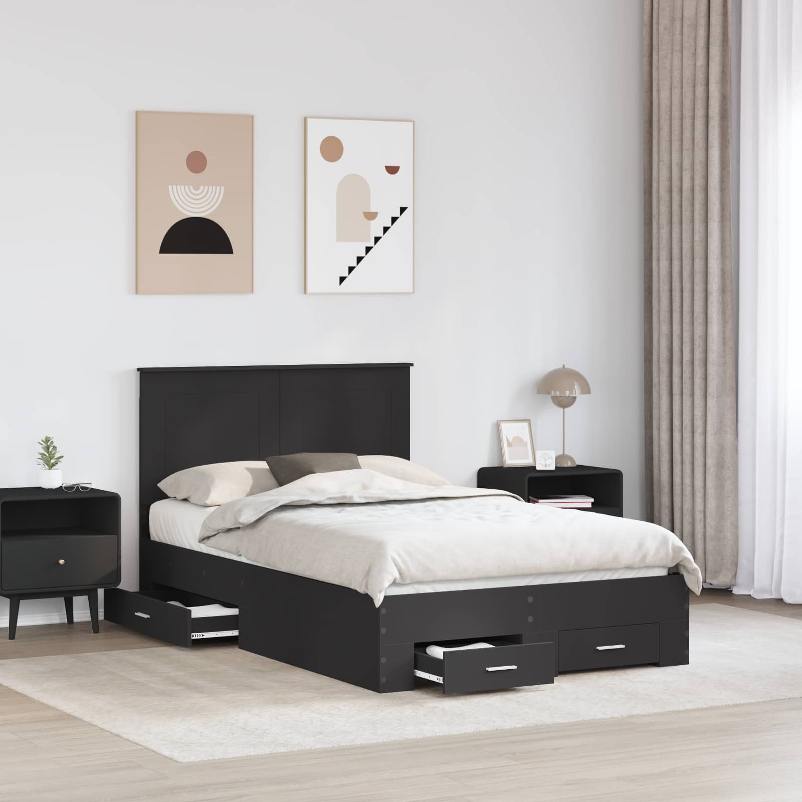 Sengestel med hovedgærde Sort 135 x 190 cm Konstrueret træ