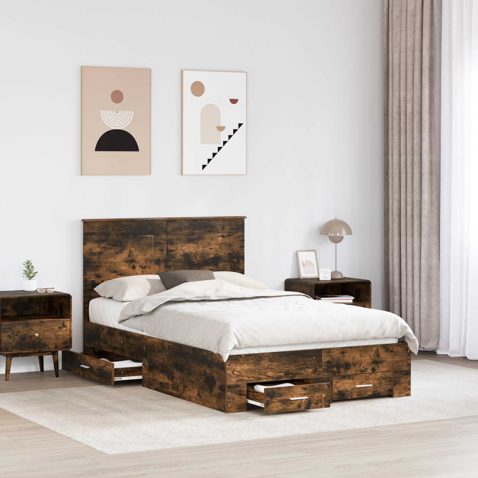 Sengestel med hovedgærde Røget eg 135 x 190 cm Konstrueret træ