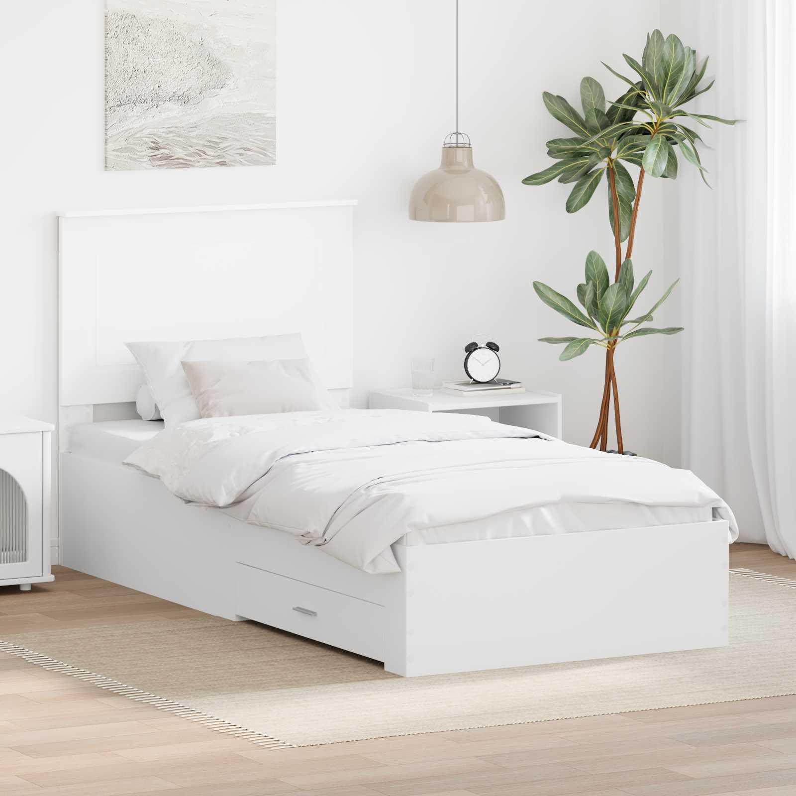 Sengestel med hovedgærde Hvid 90 x 190 cm Konstrueret træ