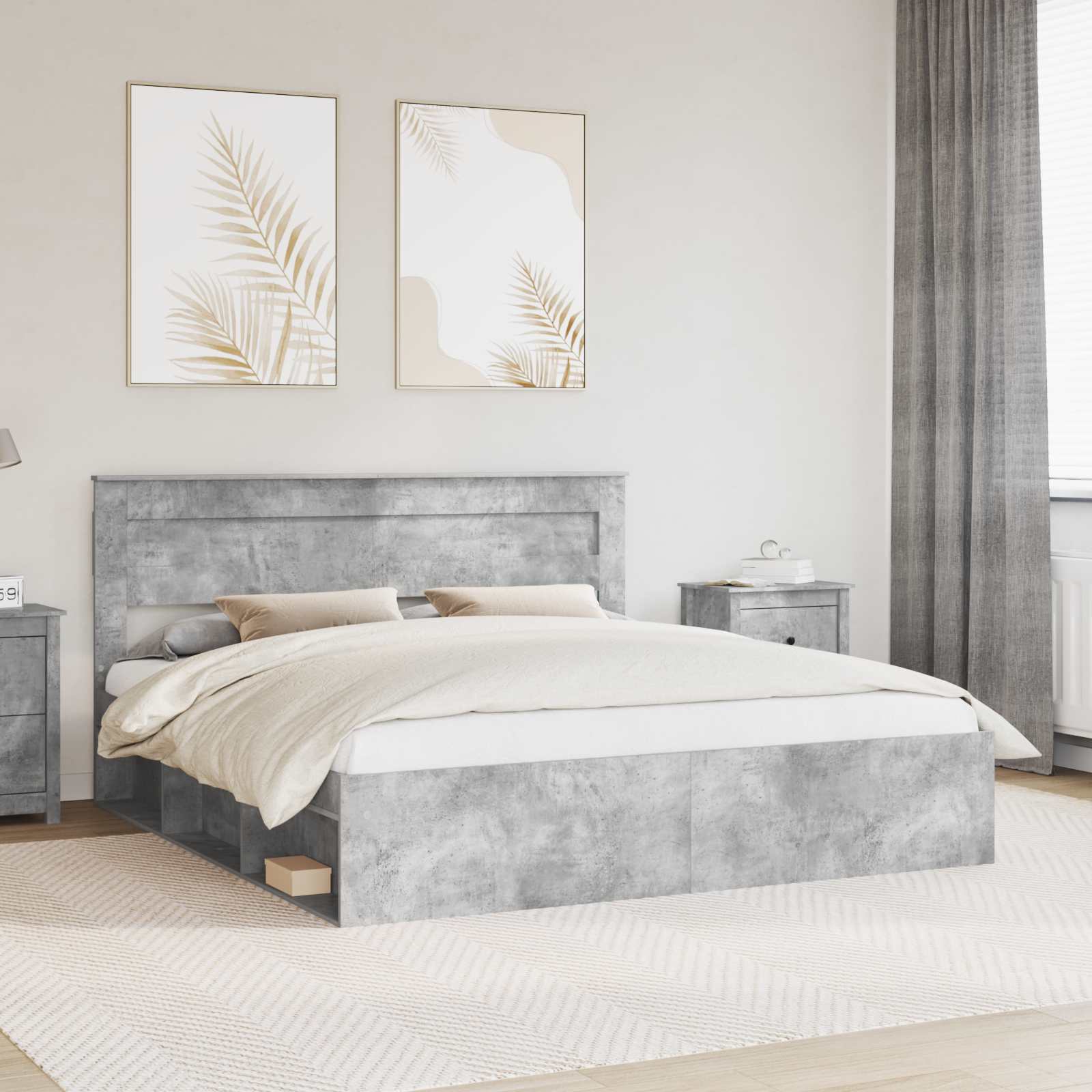 Sengestel med hovedgærde Beton 180 x 200 cm Massiv fyrretræ