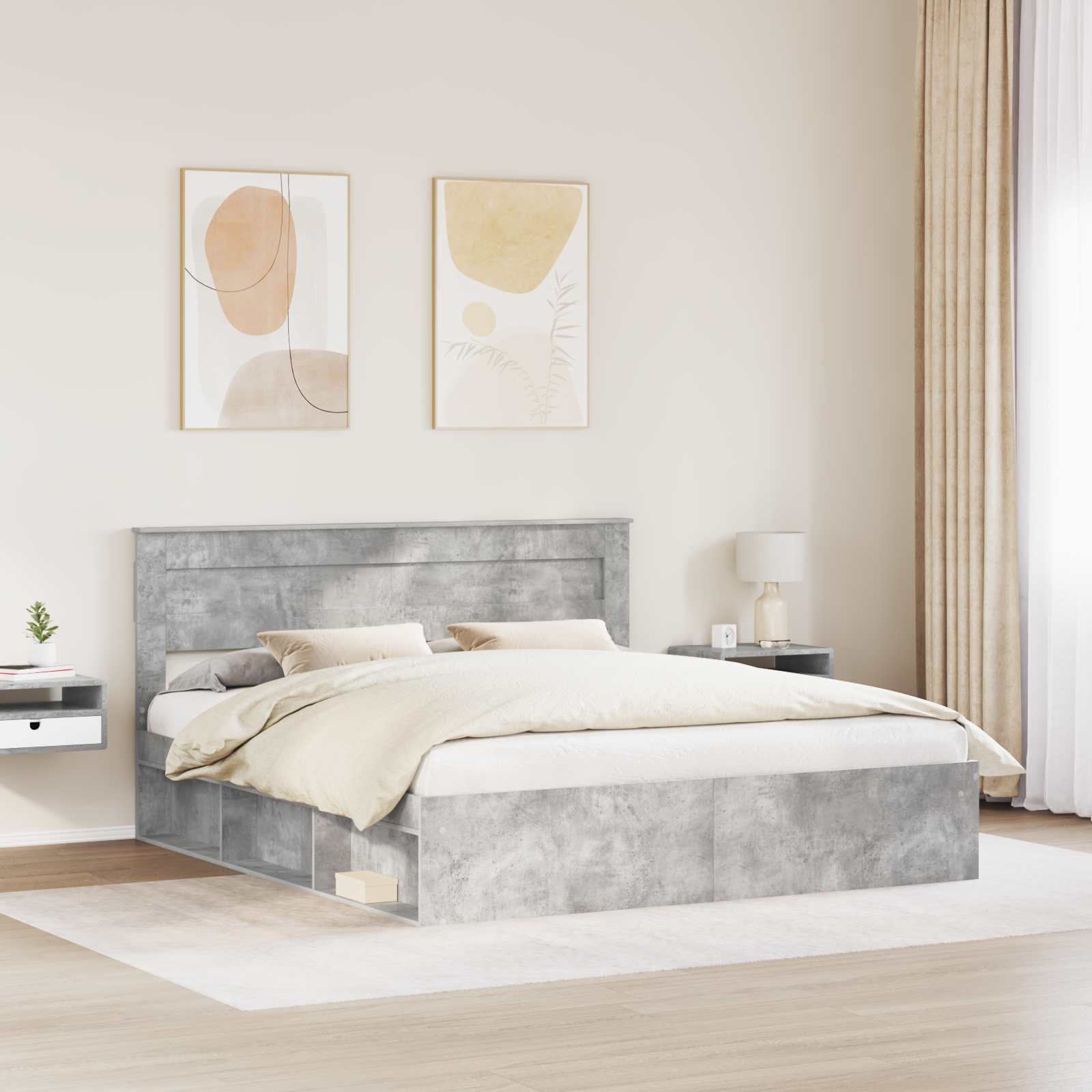 Sengestel med hovedgærde Beton 180 x 200 cm Massiv fyrretræ