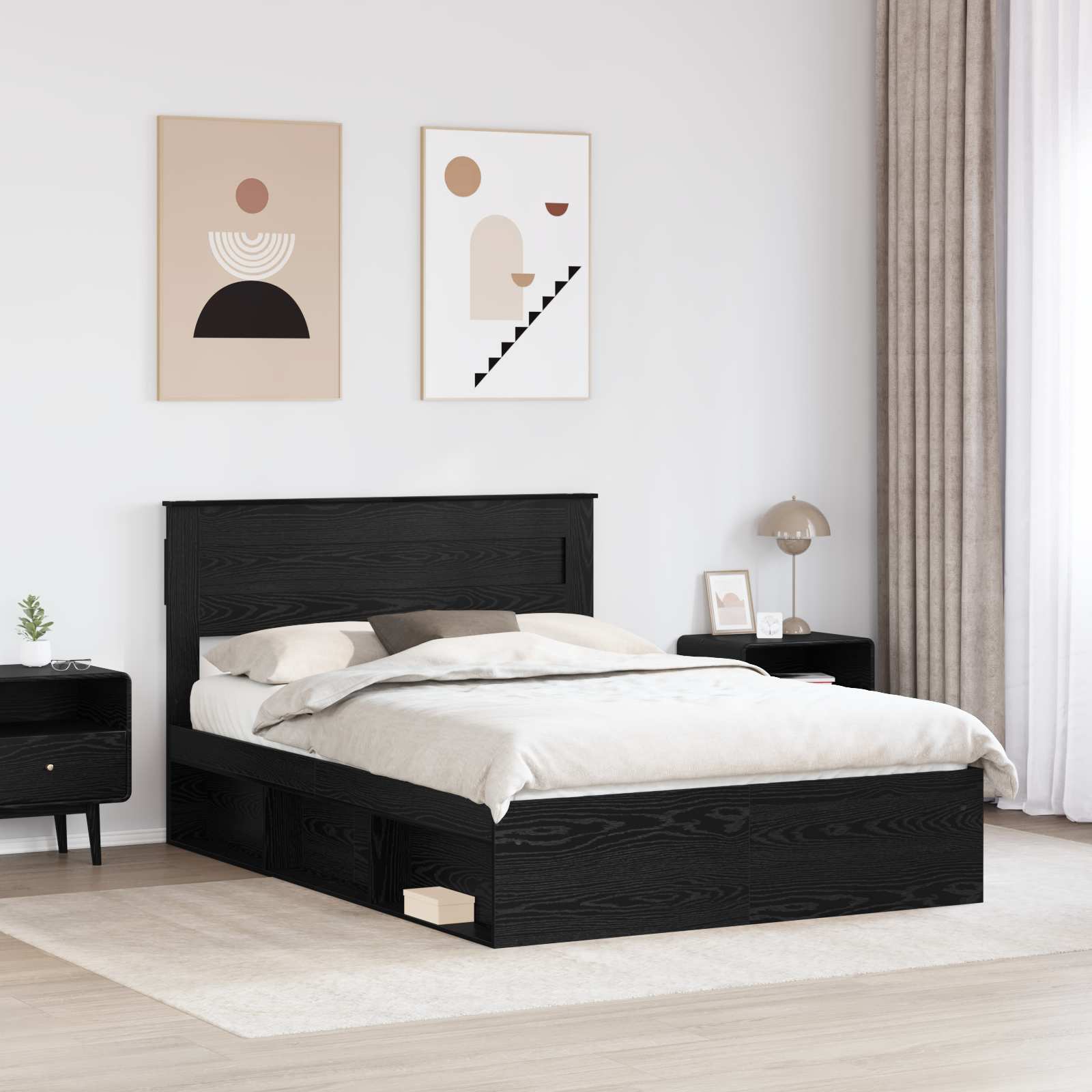 Sengestel med hovedgærde Sort 150 x 200 cm Massiv fyrretræ