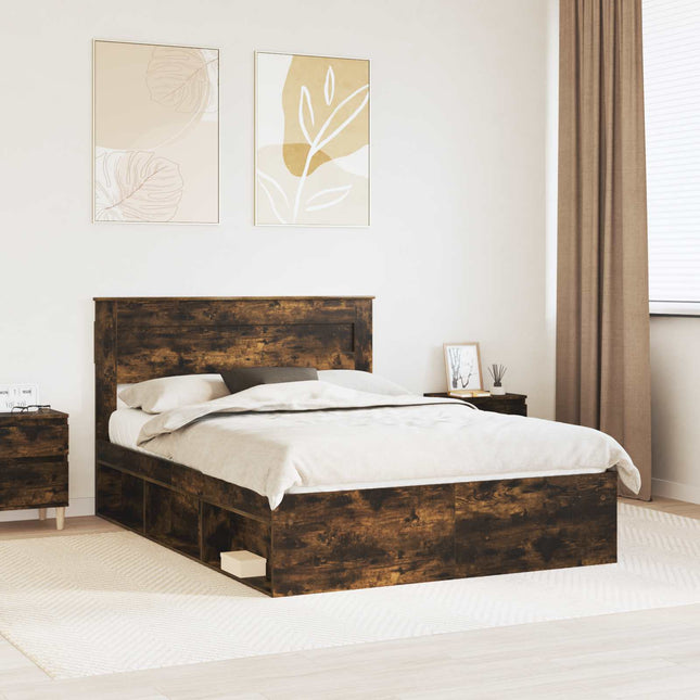 Sengestel Ensfarvet Røget eg 150 x 200 cm Massiv fyrretræ