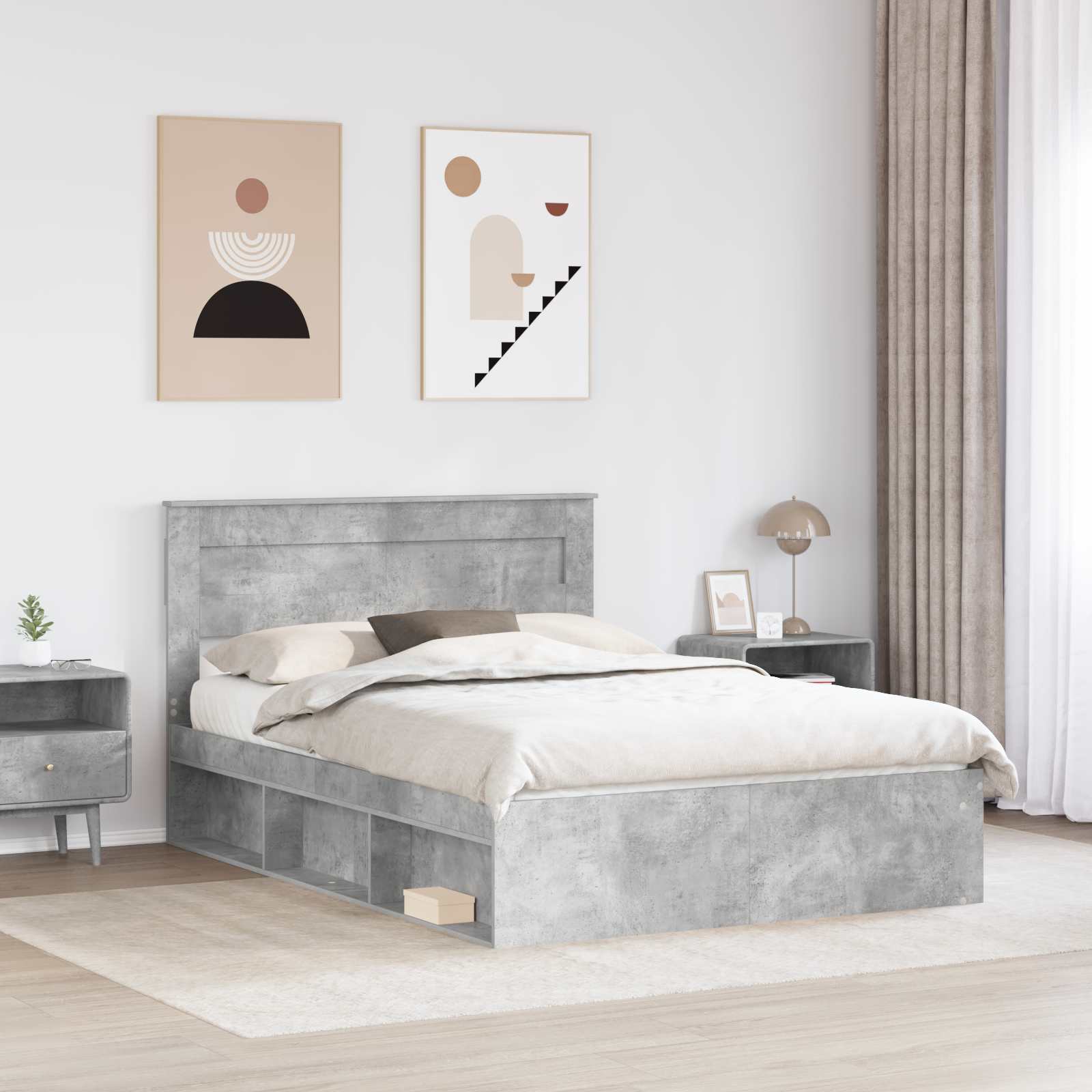 Sengestel med hovedgærde Beton 140 x 200 cm Massiv fyrretræ