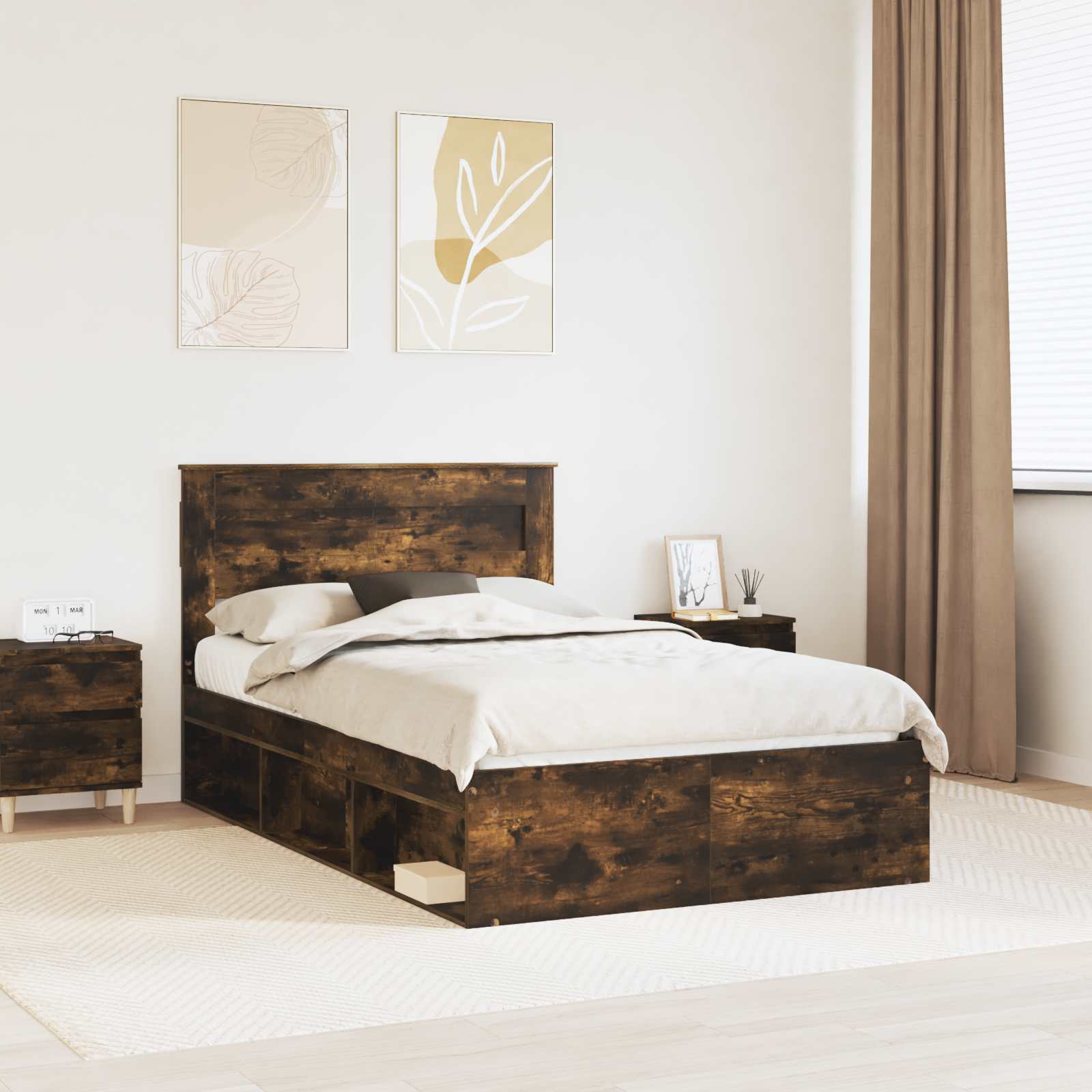 Sengestel med hovedgærde Røget eg 135 x 190 cm Massiv fyrretræ