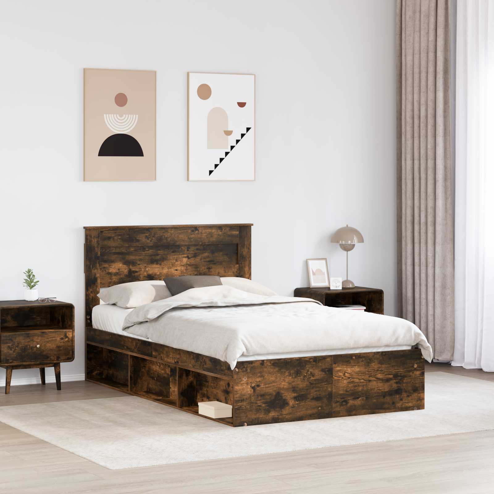 Sengestel med hovedgærde Røget eg 135 x 190 cm Massiv fyrretræ