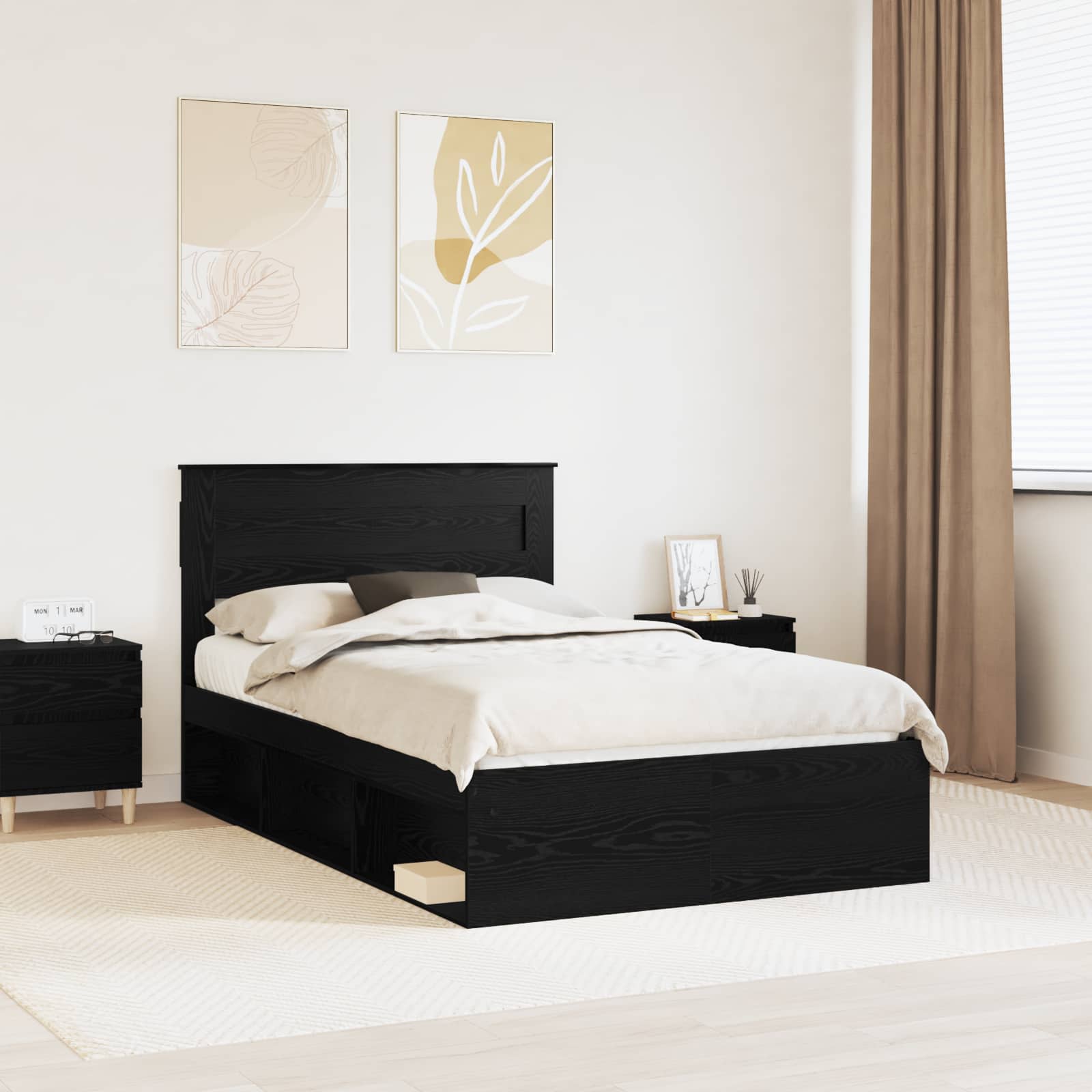 Sengestel med hovedgærde Sort 120 x 190 cm Massiv fyrretræ