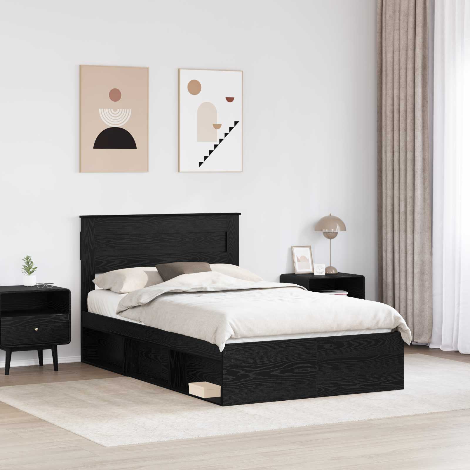 Sengestel med hovedgærde Sort 120 x 190 cm Massiv fyrretræ