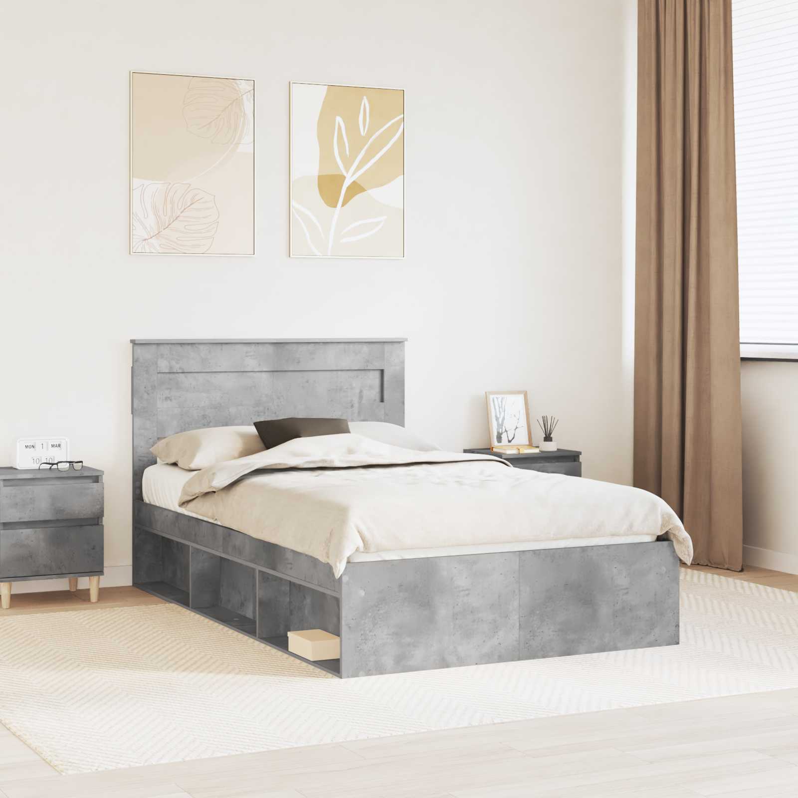 Sengestel med hovedgærde Beton 120 x 190 cm Massiv fyrretræ