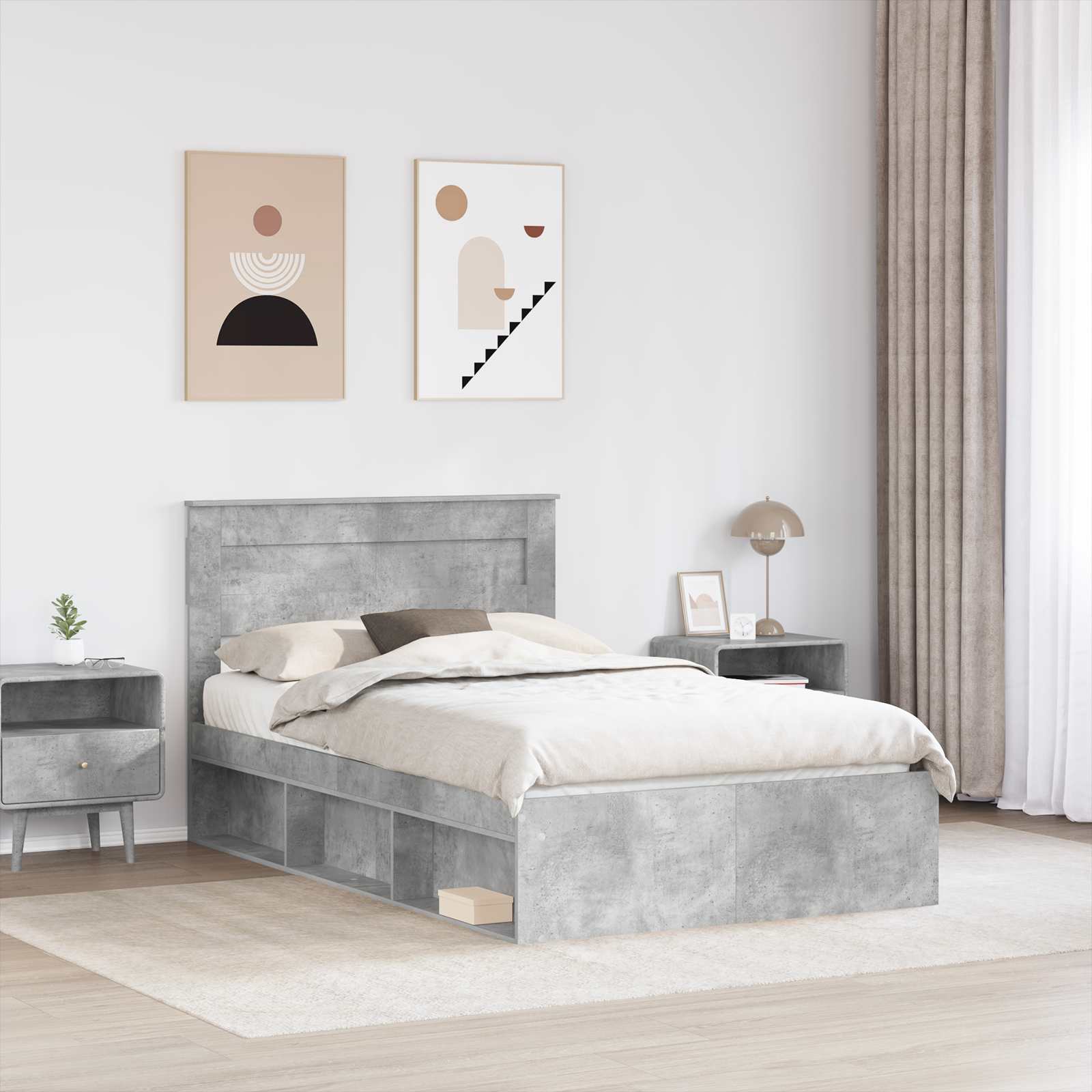 Sengestel med hovedgærde Beton 120 x 200 cm Massiv fyrretræ